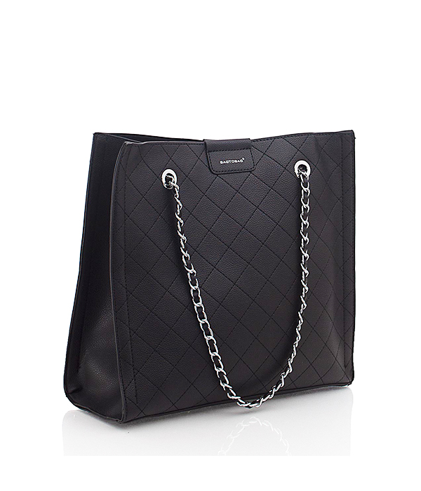 Quilted shoulder bag with chain – Black
