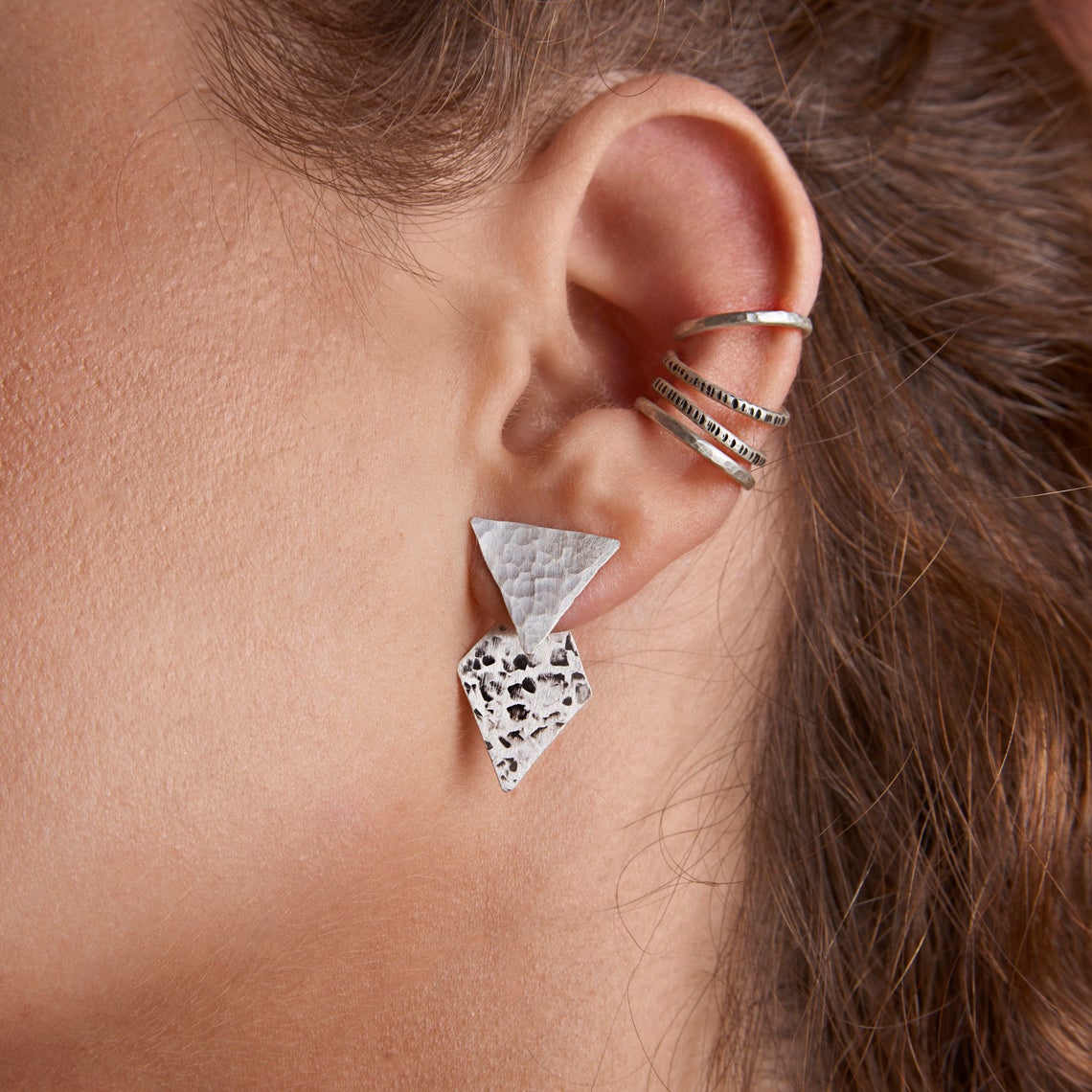 Σκουλαρίκια "ear jackets" Triangle Rhombus χειροποίητα μινιμαλιστικά από ασήμι 925