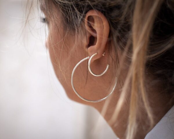 Hoop Earrings, Σκουλαρίκια κρίκοι, χειροποίητα ασημένια 5 εκατοστά από ασήμι 925