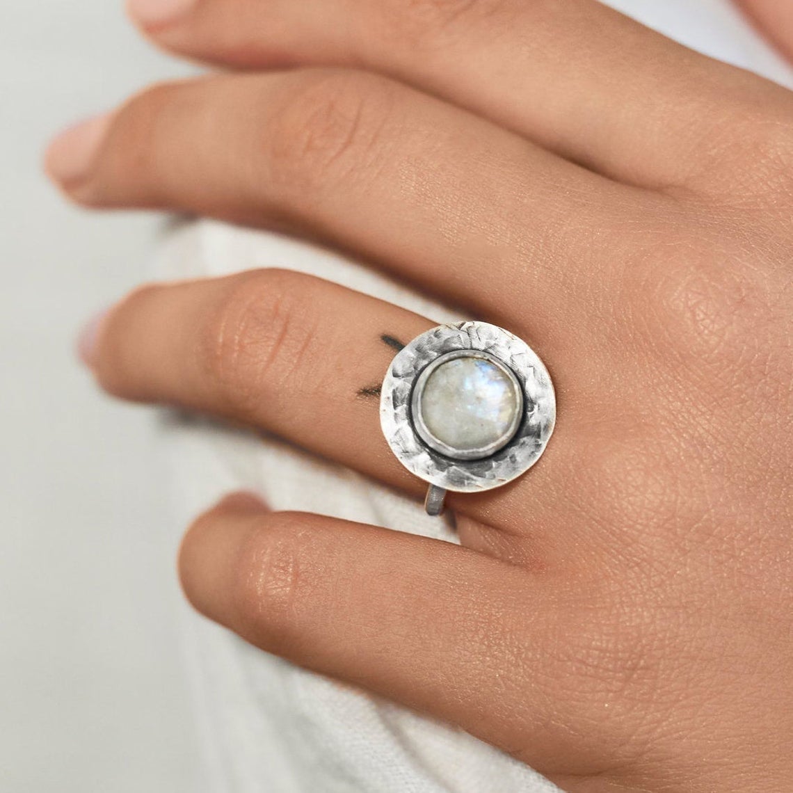 Moonstone Stackable Ring, Bohemian Sterling Silver Ring 1