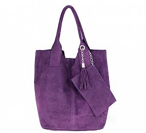 Leather Women shopper Shouldier Bag Suede – Arianna – purple
